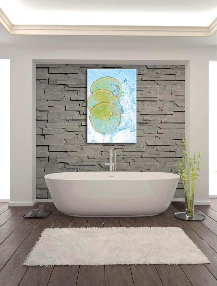 Zitrone fällt ins Wasser, Format: 100x70 auf Leinwand, XXL riesige Bilder fertig gerahmt mit Keilrah