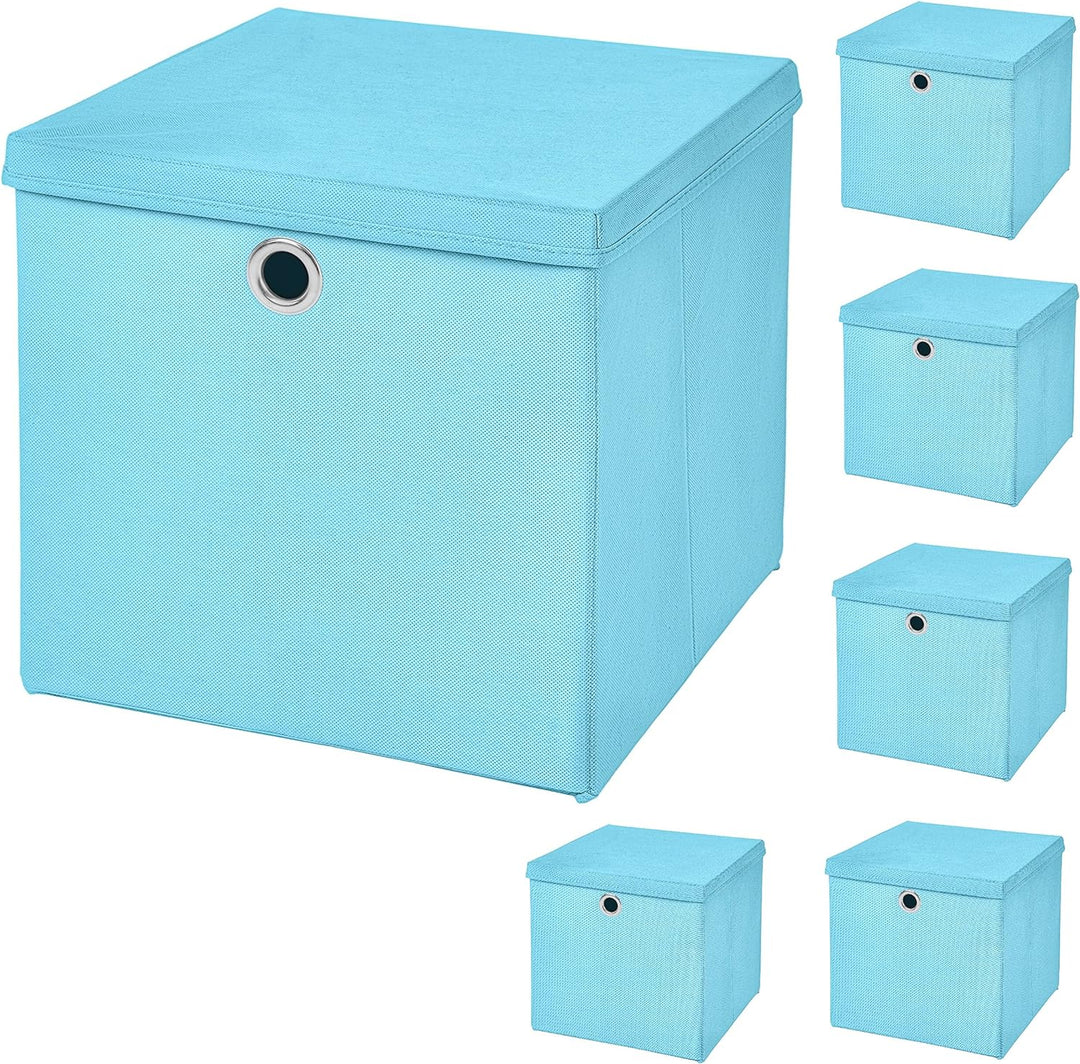 StickandShine 6er Set Hellblau Faltbox 28 x 28 x 28 cm Aufbewahrungsbox faltbar mit Deckel, Hellblau