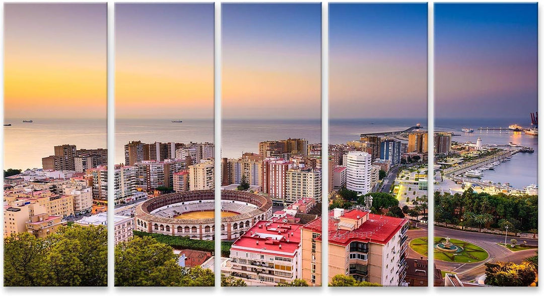 Bild Bilder auf Leinwand Malaga Spanien beginnt die Skyline zum Mittelmeer Wandbild Poster Leinwandb