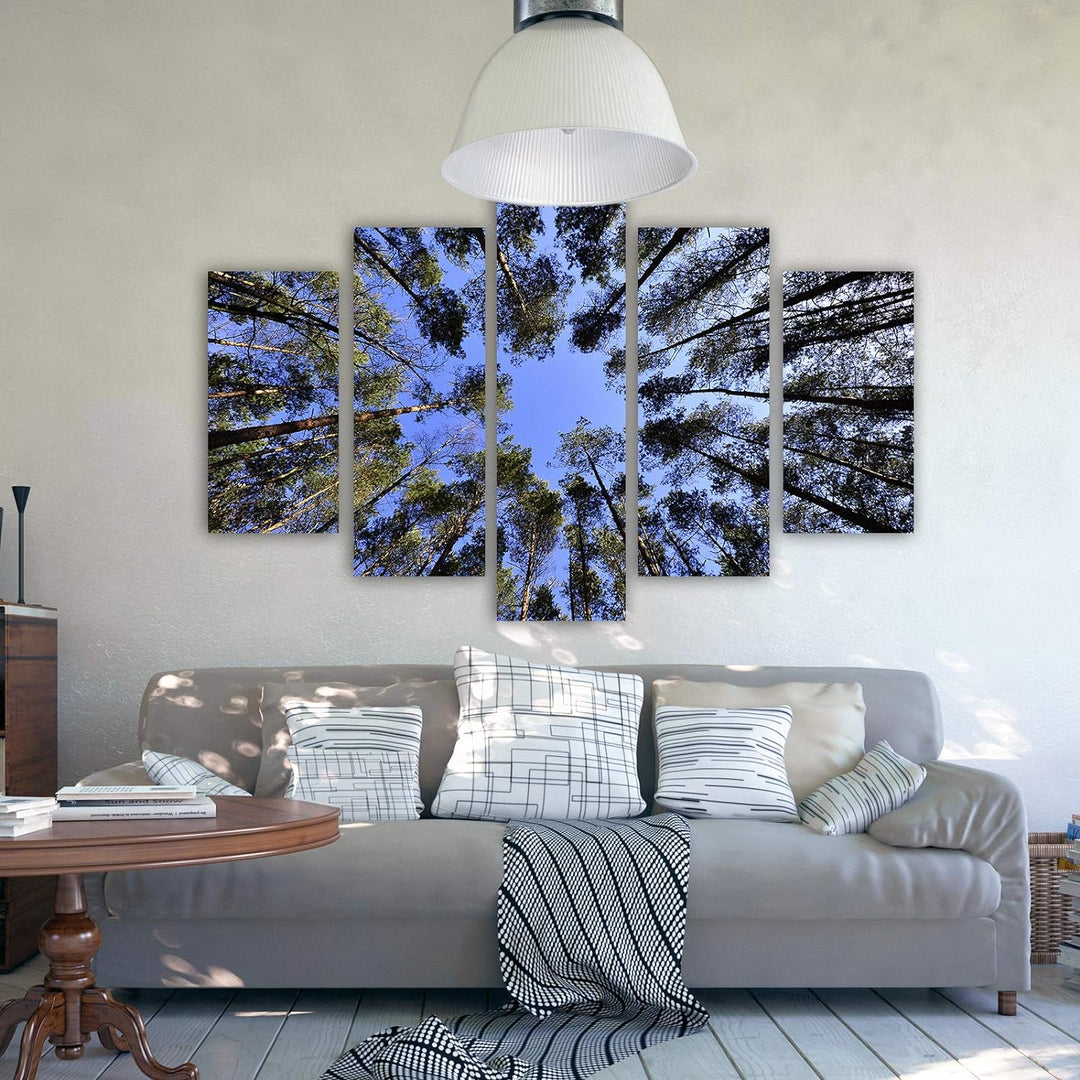 Feeby Leinwandbild Abstrakt 5 TLG Bild Kunstdruck Landschaft Wald Bäume blau 100x70 cm Leinwandbild