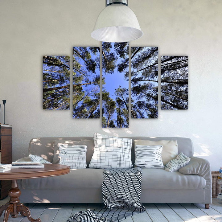 Feeby Leinwandbild Abstrakt 5 TLG Bild Kunstdruck Landschaft Wald Bäume blau 100x70 cm Leinwandbild