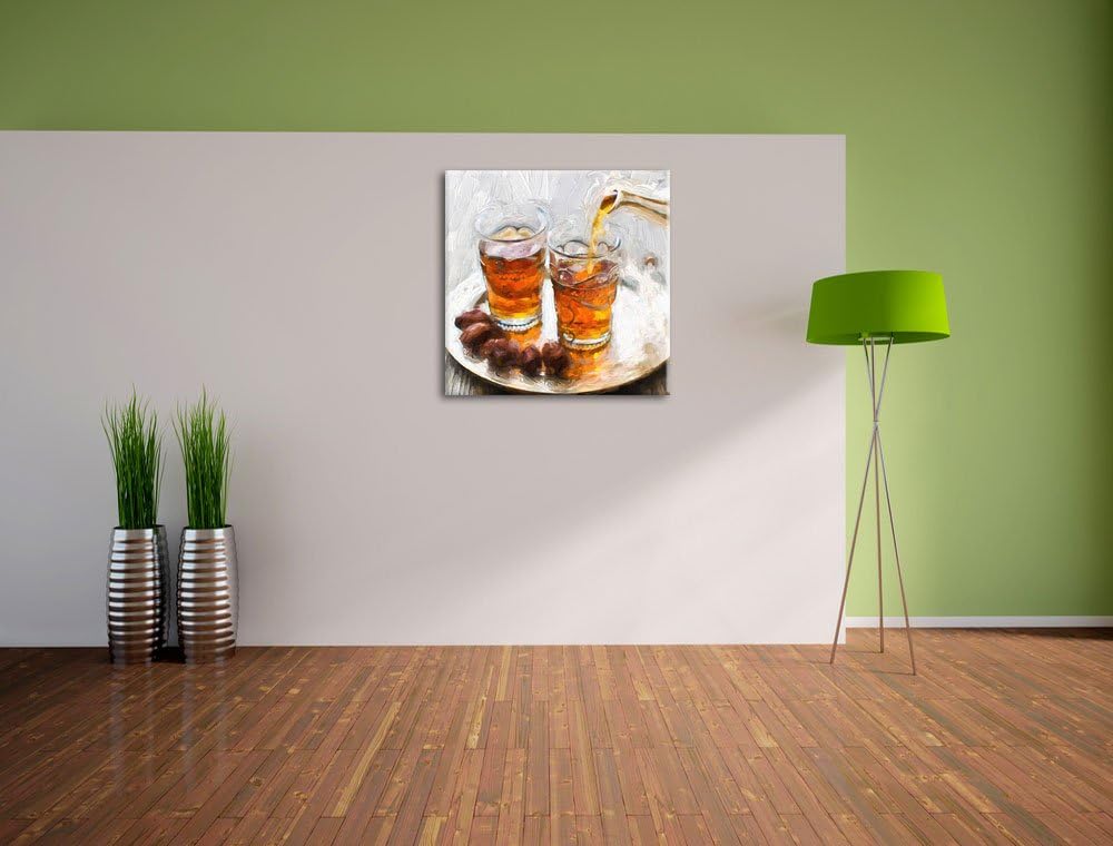 Pixxprint Arabischer Tee Pinsel Effekt, Format: 70x70 auf Leinwand, 70x70