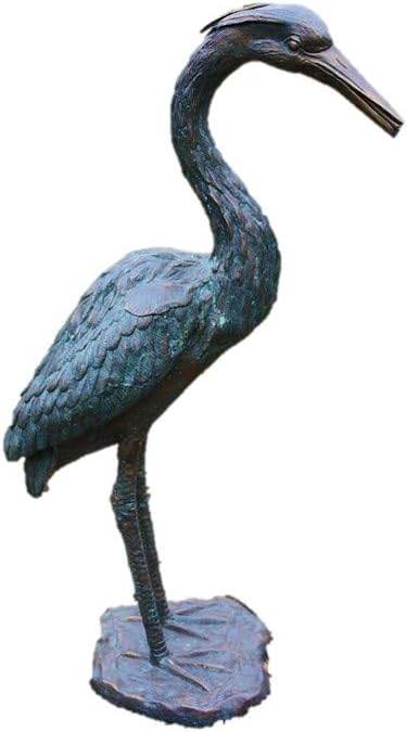Steinfiguren Horn Fischreiher aus Bronze, Wasserspeier, Tierfigur für Garten & Teich, Reiher, Graure