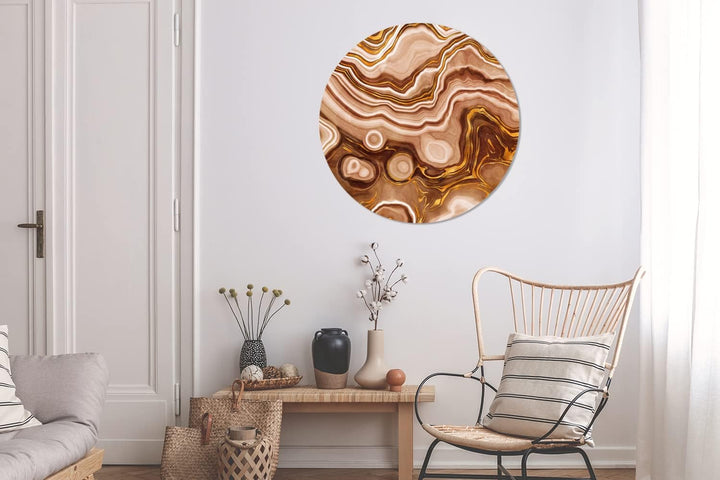 MuchoWow Wandbild Rund Wanddeko Deko Wohnzimmer Bilder 90x90 cm Gold - Achat-Geode - Steine - Braun,