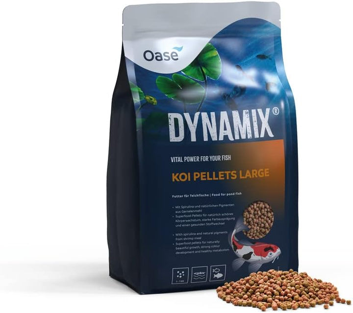 OASE Dynamix Koi Pellet gross 8 L, Fischfutter, Koifutter, Teichfischfutter, 7- 8 mm grosse Pellets,