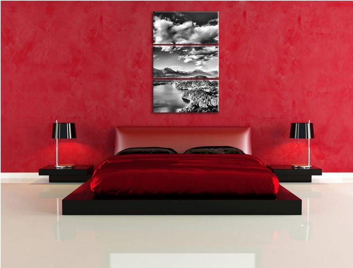 Pixxprint See mit Insel Landschaft als Leinwandbild/Grösse: 3 Teilig (120x80) cm/Wandbild/Kunstdruck