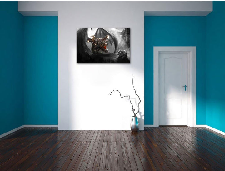 Pixxprint Drachen Schlangen als Leinwandbild/Grösse: 100x70 / Wandbild/Kunstdruck/fertig bespannt, 1