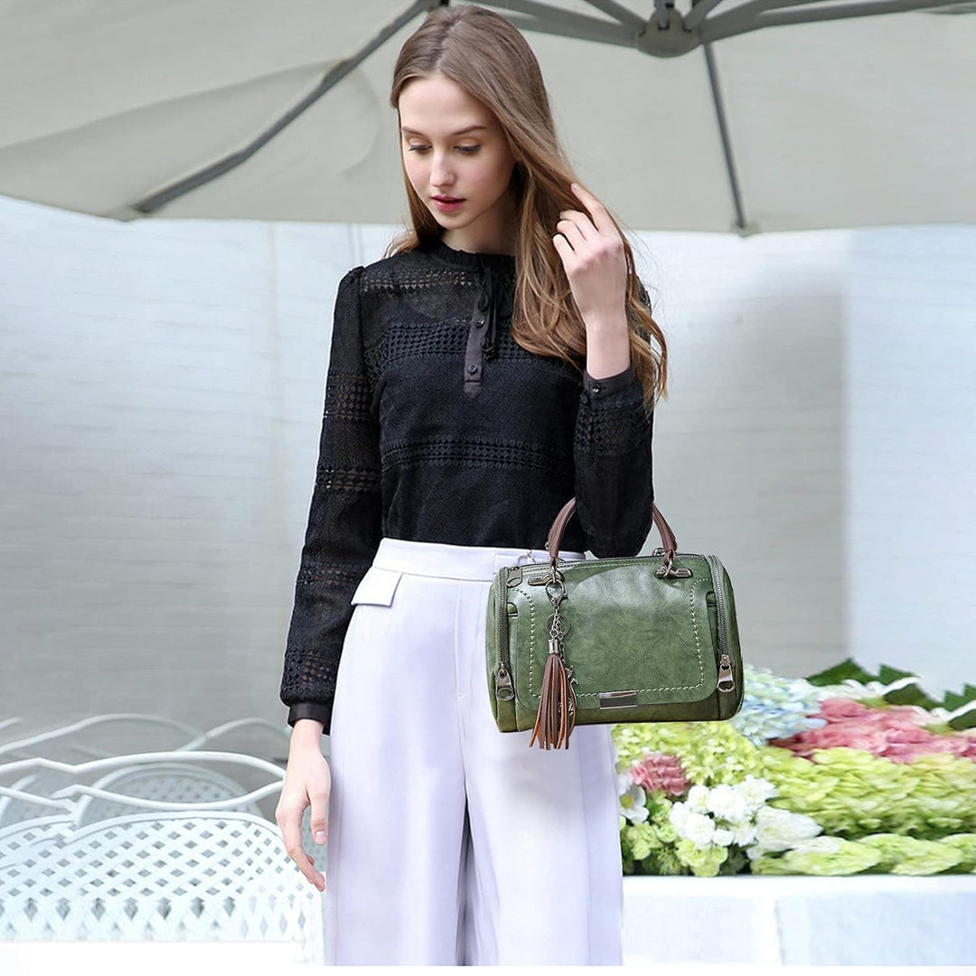 PORRASSO Retro Handtasche Damen Umhängetaschen Frauen Schultertaschen Wasserdicht PU Leder Henkeltas