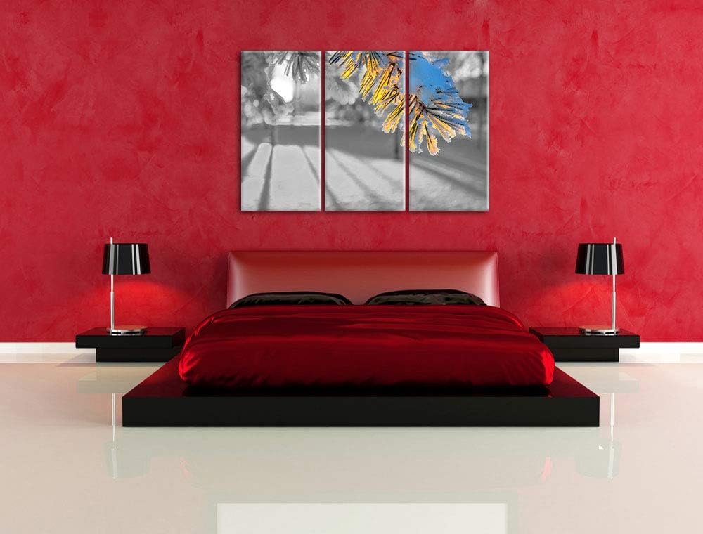 Tannenzweig im Winterwald schwarz/weiss 3-Teiler Leinwandbild 120x80 Bild auf Leinwand, XXL riesige