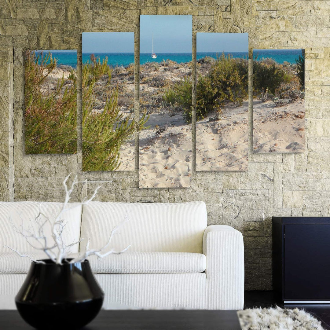 Bilder Modern Landschaft 5 Teilig Design Art Strand Dünen See bunt 100x70 cm Deco panel 100x70 cm B,