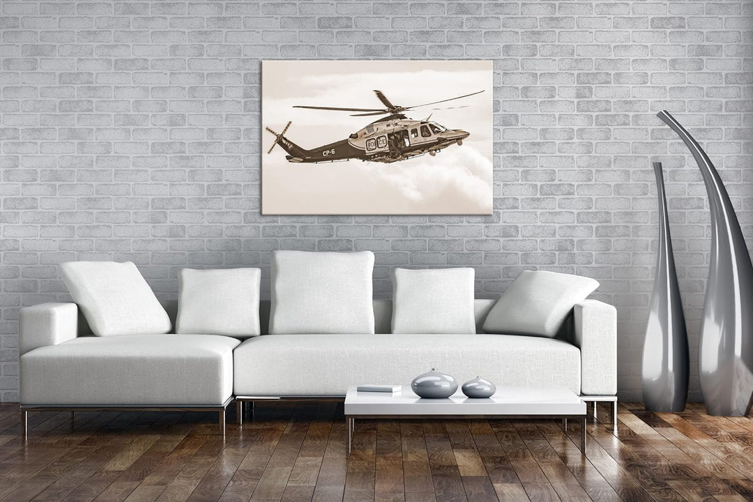 deyoli Helikopter im Einsatz Effekt: Sepia Format: 80x60 als Leinwandbild, Motiv fertig gerahmt auf