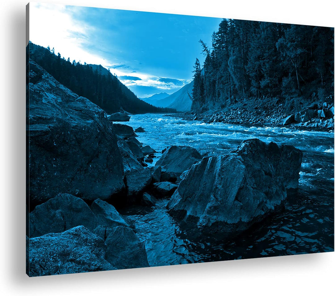 deyoli Eindrucksvoller Bach Format: 80x60 Effekt: Monocrome Blau als Leinwandbild, Motiv fertig gera