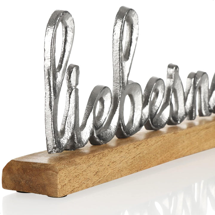 com-four® Deko Aufsteller liebesnest - Schriftzug aus Metall im Kreis aus Mangoholz - Deko-Schriftzu