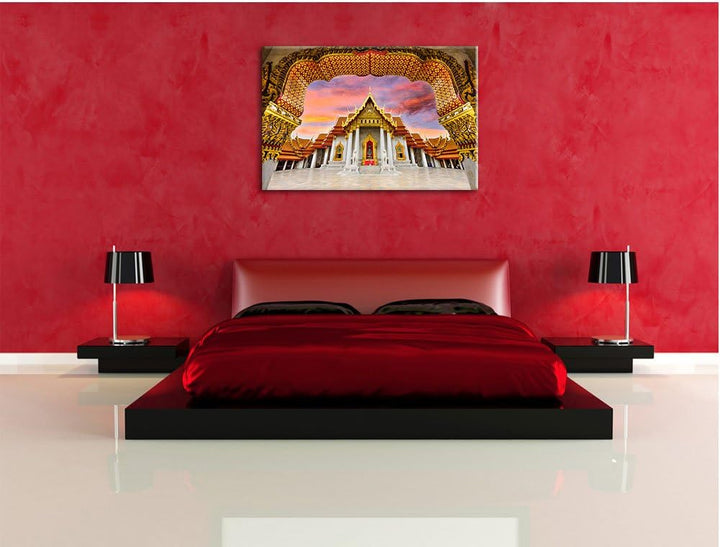 Marmortempel von Bangkok, Format: 100x70 auf Leinwand, XXL riesige Bilder fertig gerahmt mit Keilrah