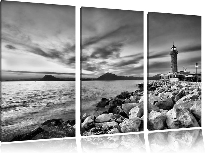 Pixxprint Leuchtturm bei Ebbe als Leinwandbild/Grösse: 3 Teilig (120x80) cm/Wandbild/Kunstdruck/fert