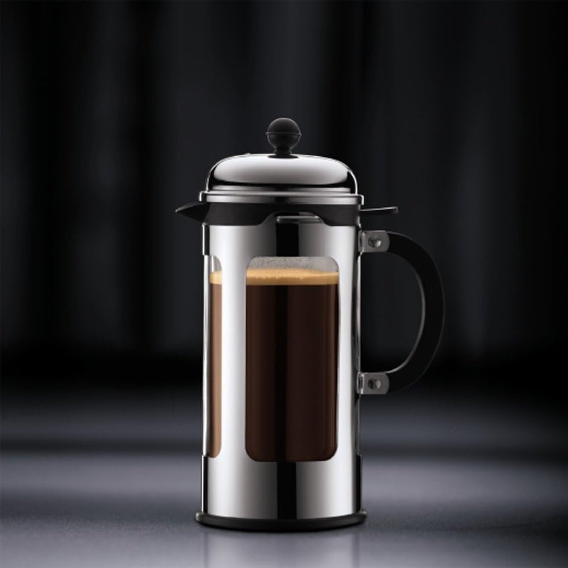 Bodum CHAMBORD Kaffeebereiter (French Press System, Auslaufschutz, Edelstahlrahmen, 1,0 liters) glän