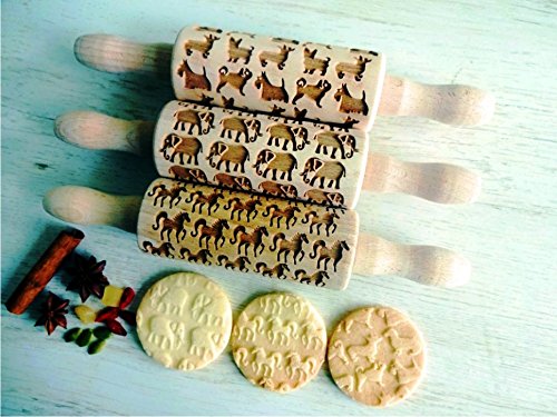 3-er SET Kinder Nudelhölzer TIERE. Teigrolle für hausgemachtes Gebäck. Tiere Teigrolle. Gravierte Te