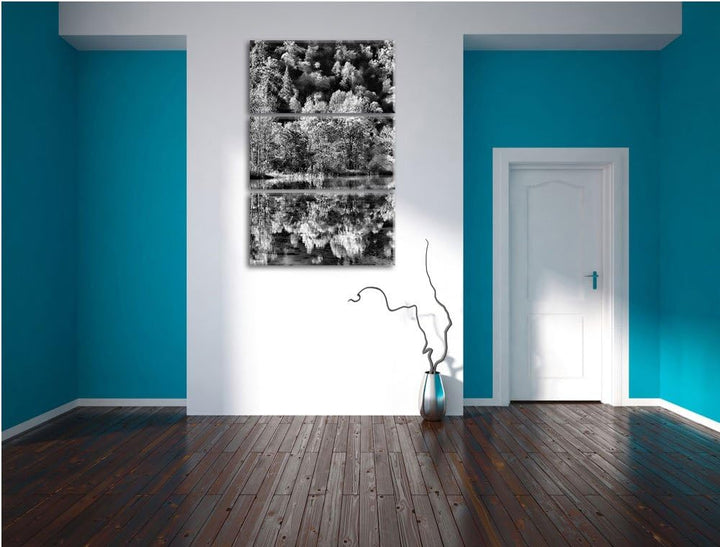 Pixxprint herbstlicher Wald am See als Leinwandbild/Grösse: 3 Teilig (120x80) cm/Wandbild/Kunstdruck
