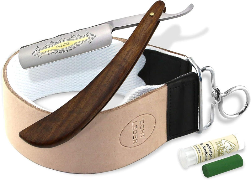 Geschenk Rasier Set Rasiermesser Set Leder Streichriemen + Paste aus Solingen