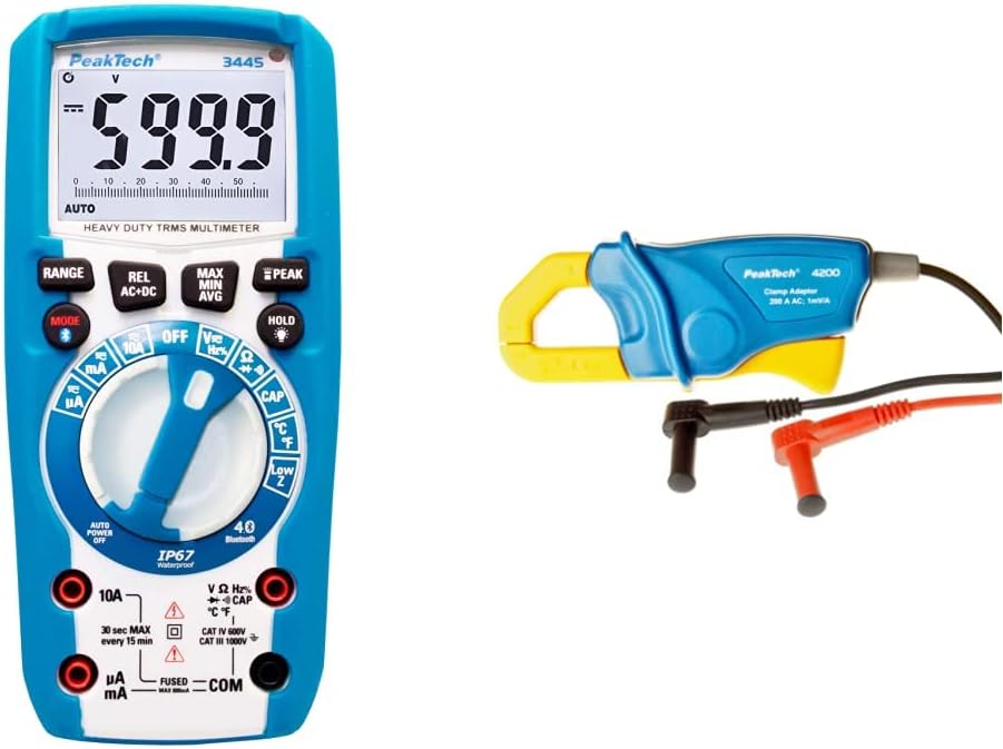 PeakTech 3445 - True RMS Digital Multimeter mit 4.0 Bluetooth & Stromzangenadapter 200 A AC für Digi
