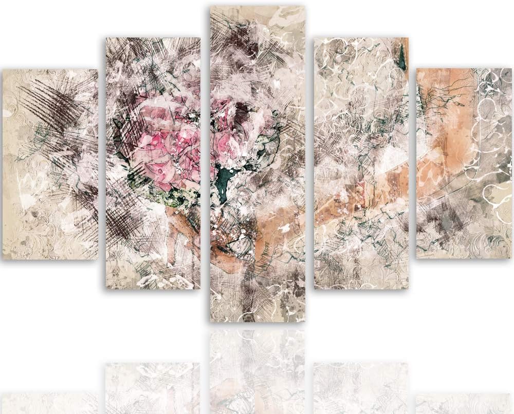Feeby Bilder Modern Abstraktion 5 Teilig Design Art Blumen Braut Frau rosa 100x70 cm Deco panel 100x