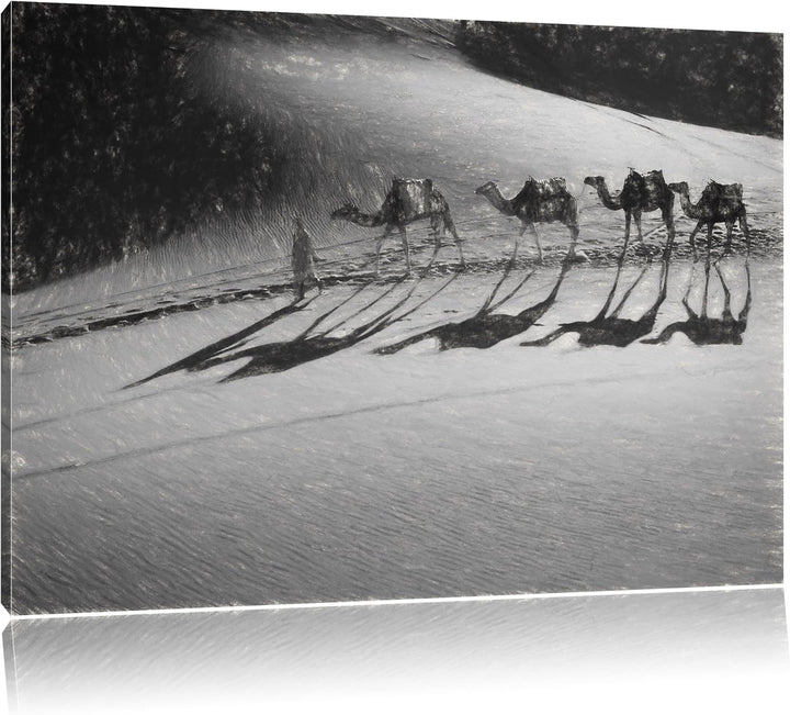 Pixxprint Kamelkarawane in Wüste als Leinwandbild/Grösse: 100x70 cm/Wandbild/Kunstdruck/fertig bespa