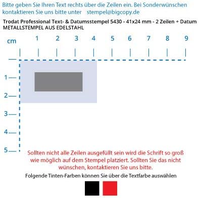 Trodat Professional Text- & Datumsstempel 5430-41x24 mm - 2 Zeilen und Datum, in verschiedenen Farbe