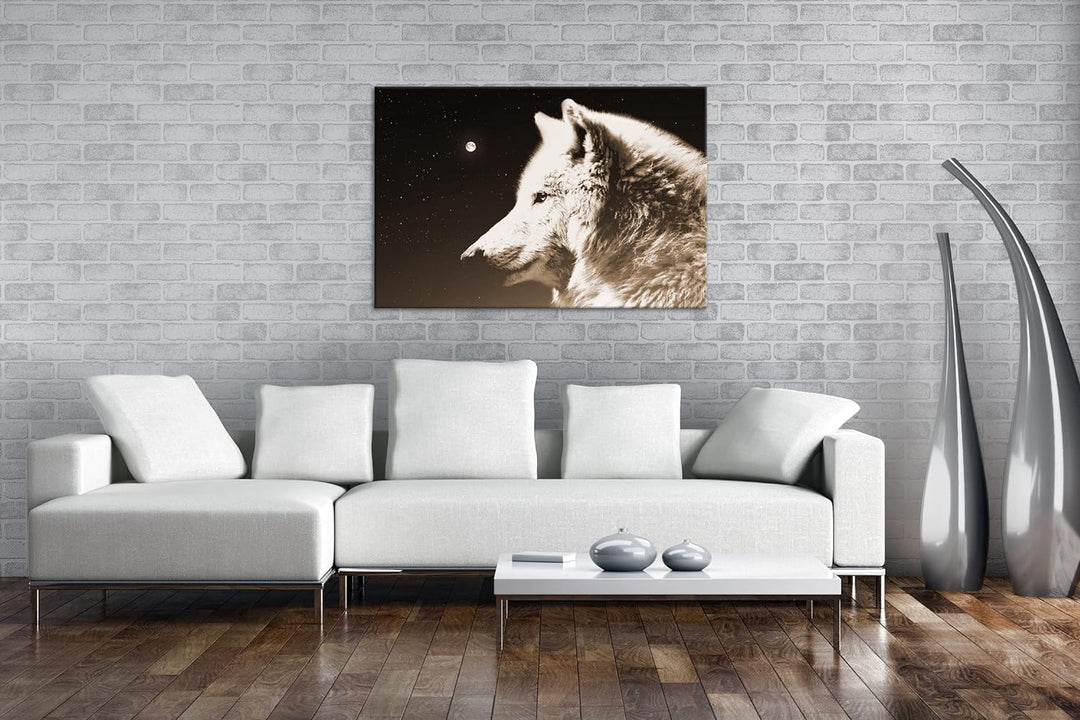 deyoli einsamer stolzer Wolf Format: 80x60 Effekt: Sepia als Leinwandbild, Motiv fertig gerahmt auf