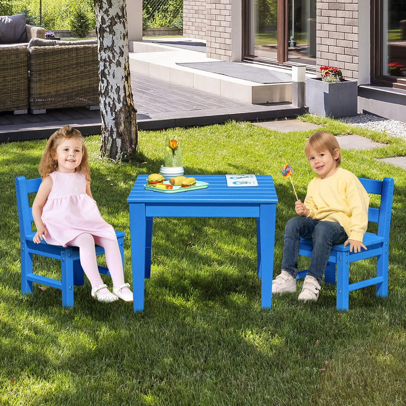 GOPLUS 3 TLG Tisch Stuhlset, Kindertisch Lerntisch Set aus Holz, mit 2 Stühlen mit Rückenlehnen zum