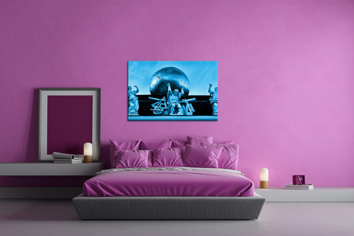 deyoli Atlas Skulptur in Vienna Österreich Format 80x60 Effekt: Monocrome Blau als Leinwandbild, Mot