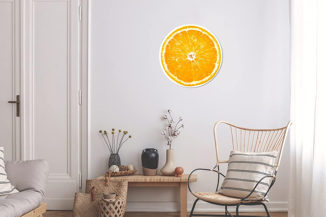 MuchoWow Wandbild Rund Wanddeko Deko Wohnzimmer Bilder 30x30 cm Orange - Obst - Weiss, 30x30 cm