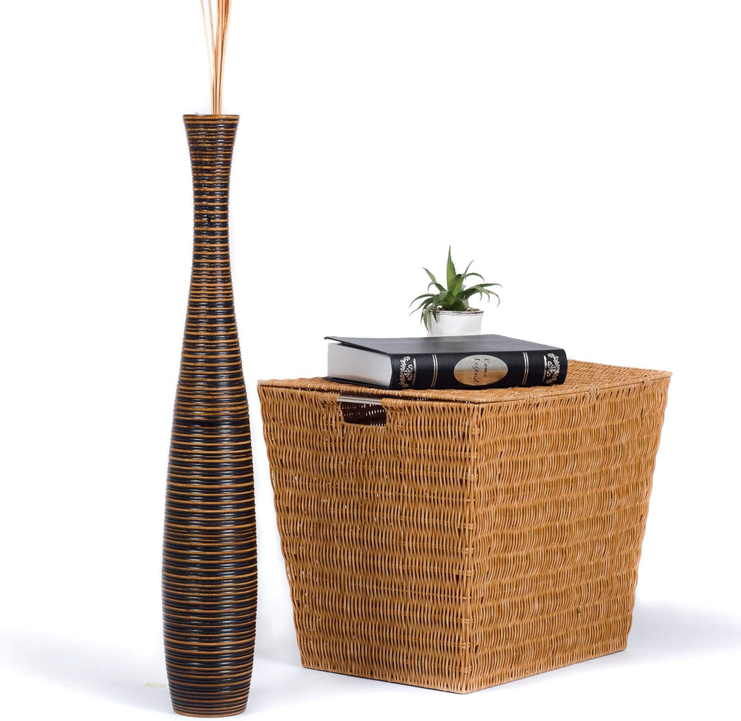 Leewadee Grosse Bodenvase für Dekozweige hohe Standvase Design Holzvase, Holz, 70 cm, Braun 70 cm Br