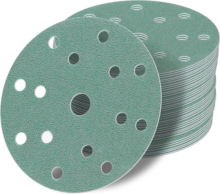 48 Stück Klett-Schleifscheiben green Ø 150 mm Körnung je 8 x 60/80/120/240/400/800 für Exzenter-Schl