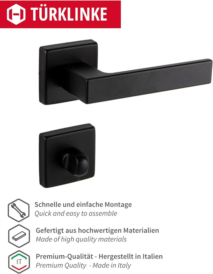 Gedotec Türklinke Aluminium Türbeschlag schwarz Türgriff Zimmertür auf eckiger Rosette für Innentüre