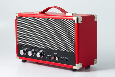 GPO Westwood Retro 25 Watt Lautsprecher mit Bluetooth und Tragegriff - Rot, Rot