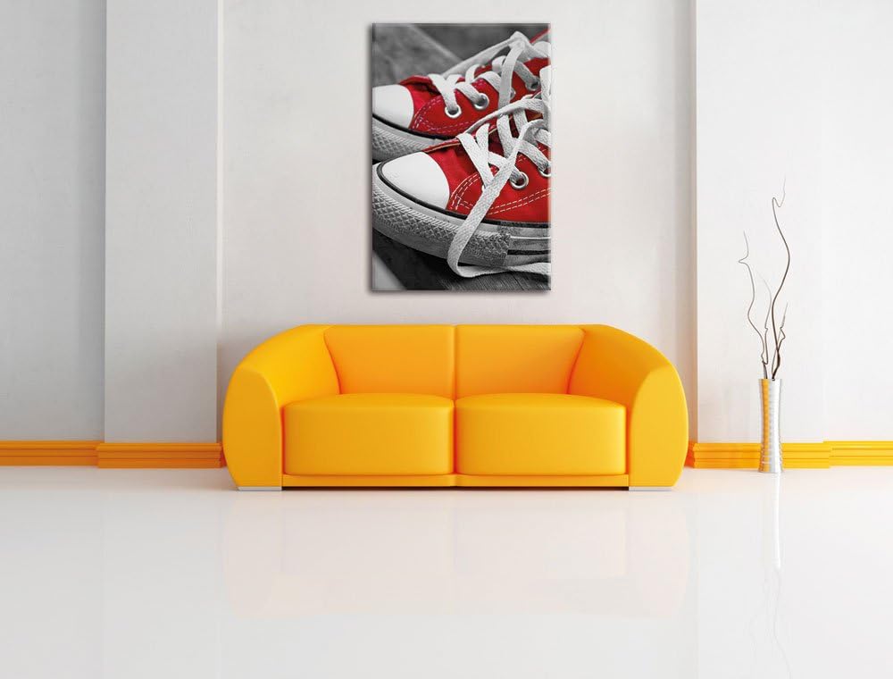 Pixxprint Lässige Schuhe schwarz/weiss als Leinwandbild/Grösse: 120x80 / Wandbild/Kunstdruck/fertig