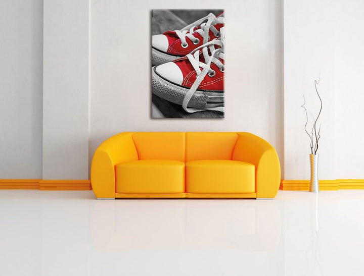 Pixxprint Lässige Schuhe schwarz/weiss als Leinwandbild/Grösse: 120x80 / Wandbild/Kunstdruck/fertig