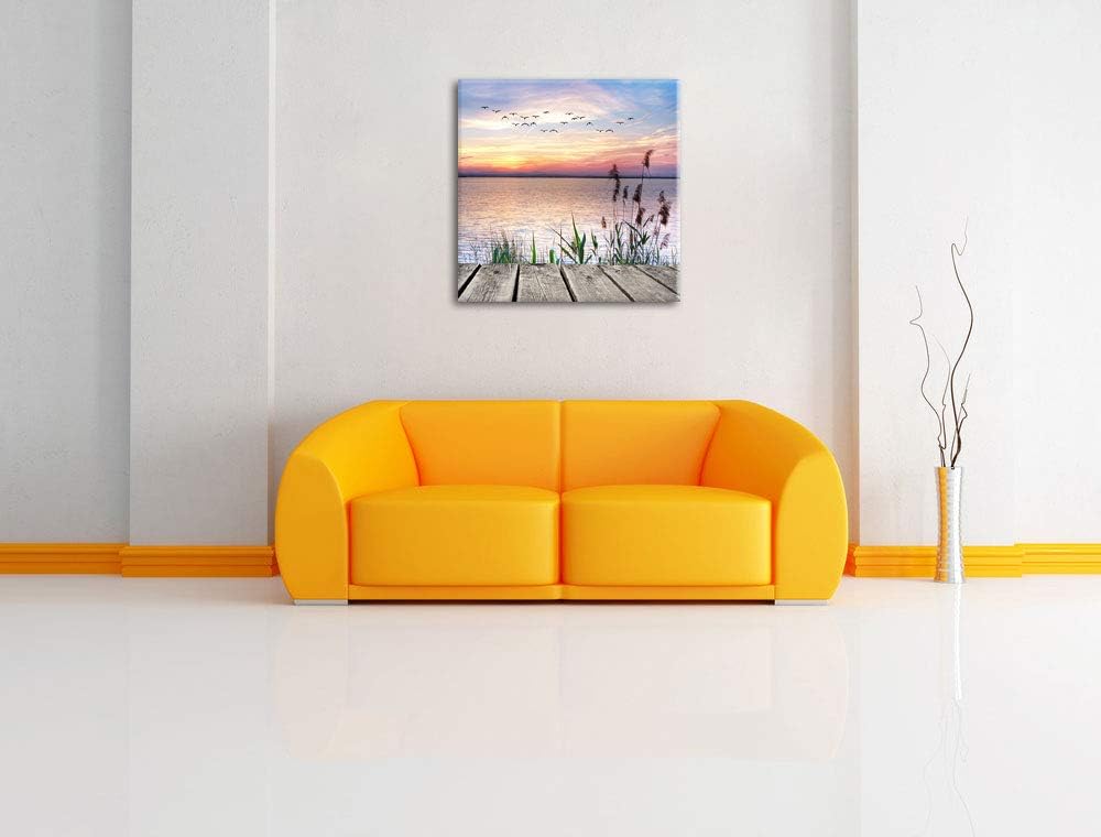 Pixxprint Steg mit Ausblick aufs Meer, Format: 70x70 auf Leinwand, 70x70