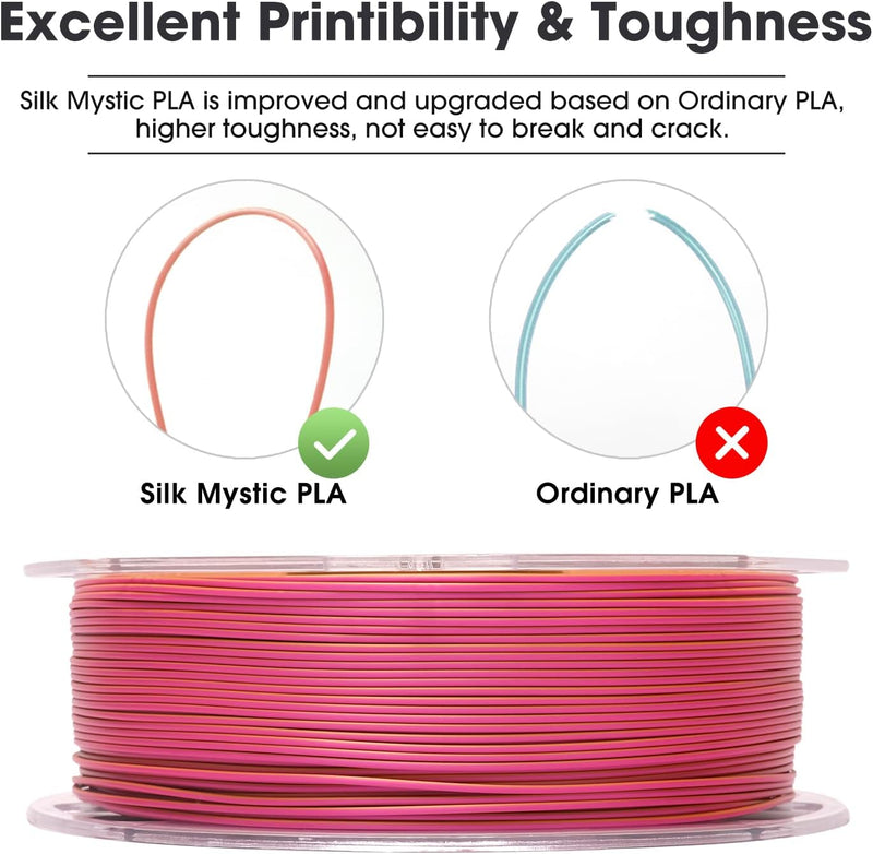 eSUN Seide Dreifarbiges PLA Filament 1.75mm, Glänzende Seide Mystic PLA 3D Drucker Filament, 1KG Spu