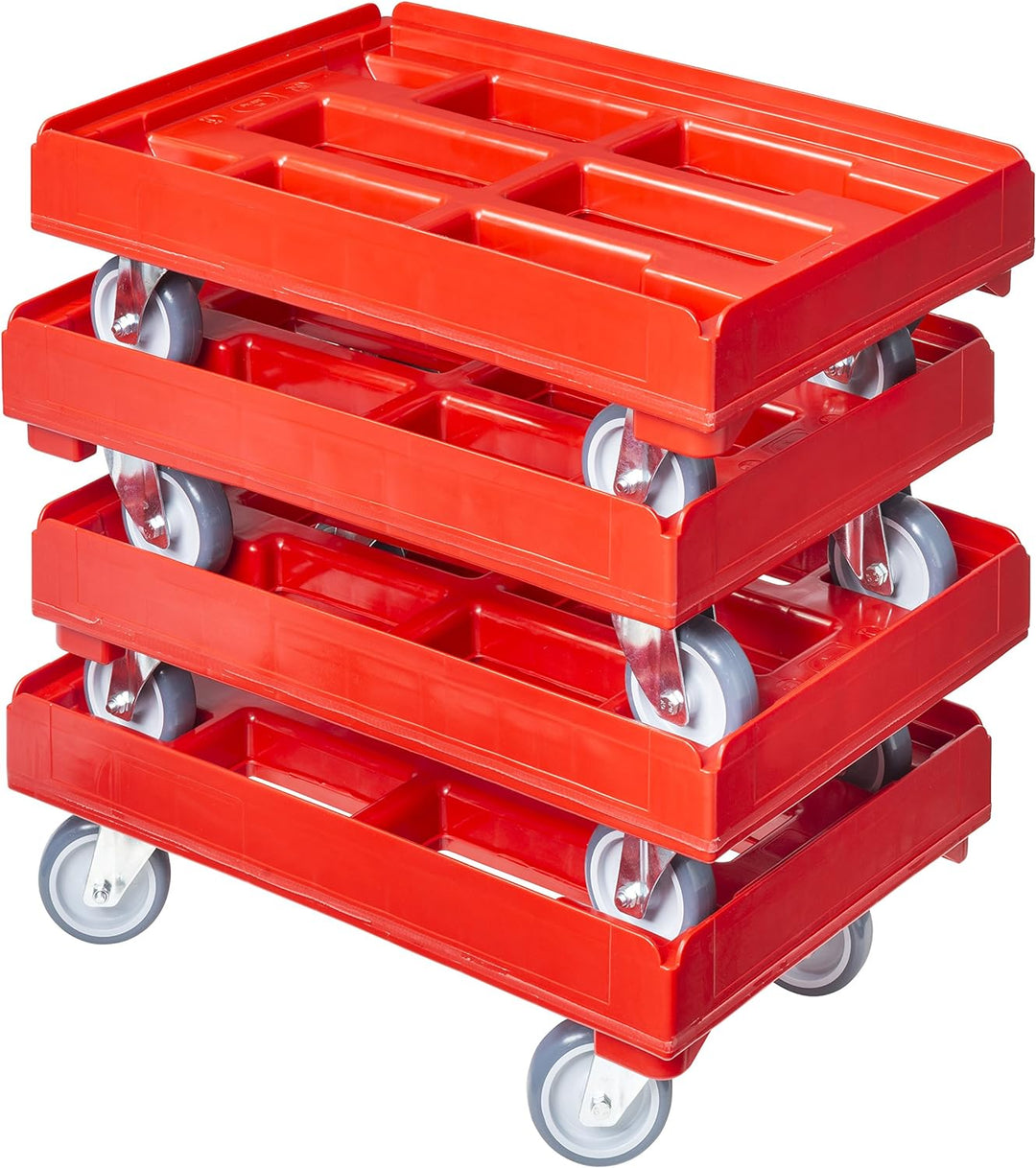 4 Stück Hygiene Transportroller für Kisten 60 x 40 cm mit 4 Lenkrollen in rot