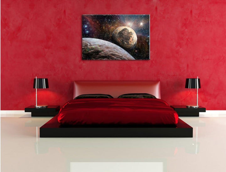 Pixxprint Alien Planeten im Weltall als Leinwandbild/Grösse: 100x70 / Wandbild/Kunstdruck/fertig bes