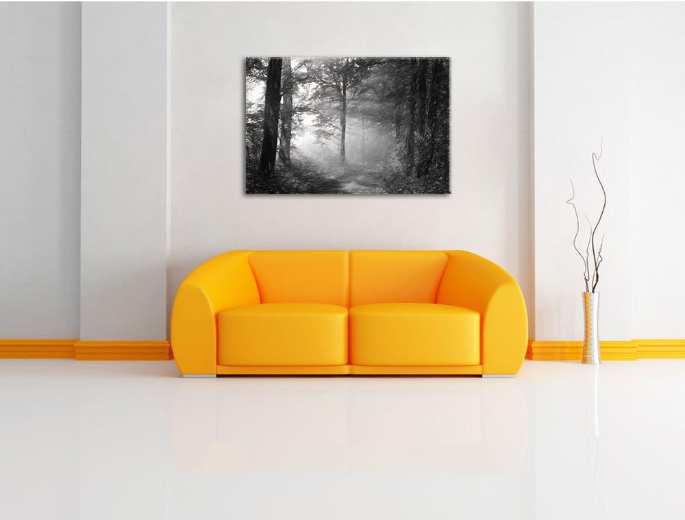 Waldweg Kohle Effekt, Format: 100x70 auf Leinwand, XXL riesige Bilder fertig gerahmt mit Keilrahmen,