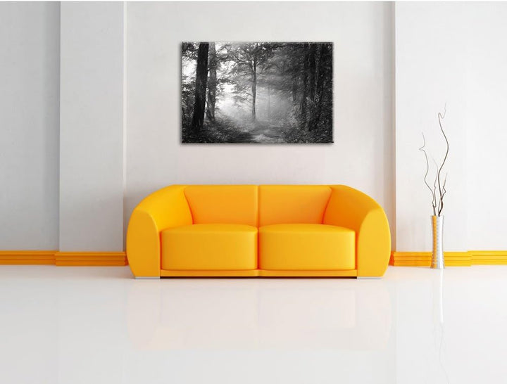 Waldweg Kohle Effekt, Format: 100x70 auf Leinwand, XXL riesige Bilder fertig gerahmt mit Keilrahmen,