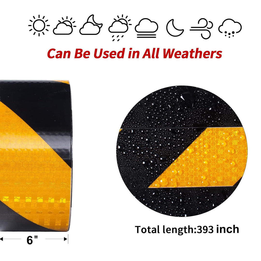 XFXIA Reflektierendes Klebeband, Gelb & Schwarz, 15 cm x 10 m, wasserdicht, reflektierendes Klebeban