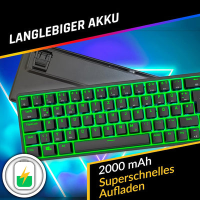 KLIM Shift 60% Mechanische Tastatur Kabellos - NEU 2024 - Hotswappable, Wireless Mechanical Gaming T