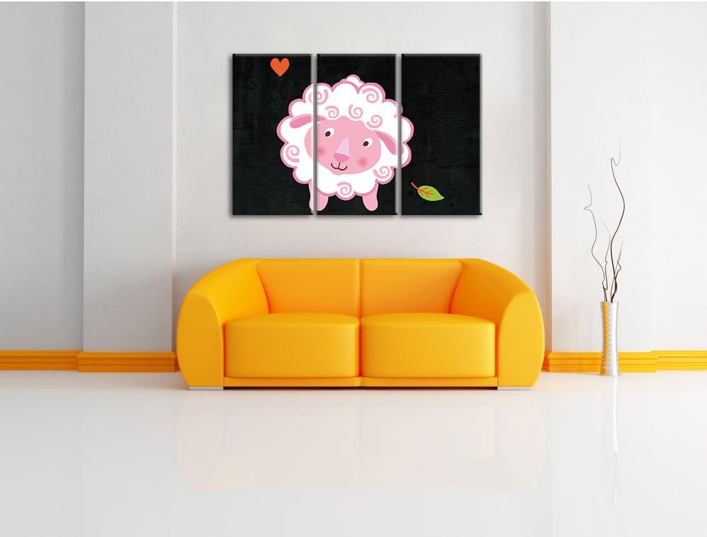 Pixxprint Niedliches Schaf als Leinwandbild/Grösse: 3 Teilig (120x80) cm/Wandbild/Kunstdruck/fertig