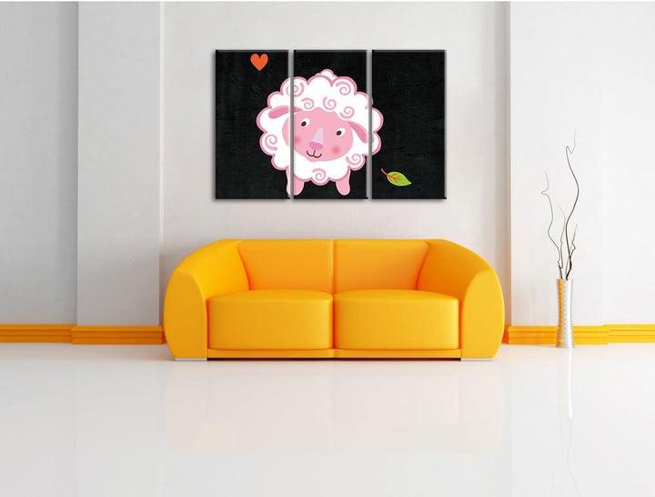 Pixxprint Niedliches Schaf als Leinwandbild/Grösse: 3 Teilig (120x80) cm/Wandbild/Kunstdruck/fertig