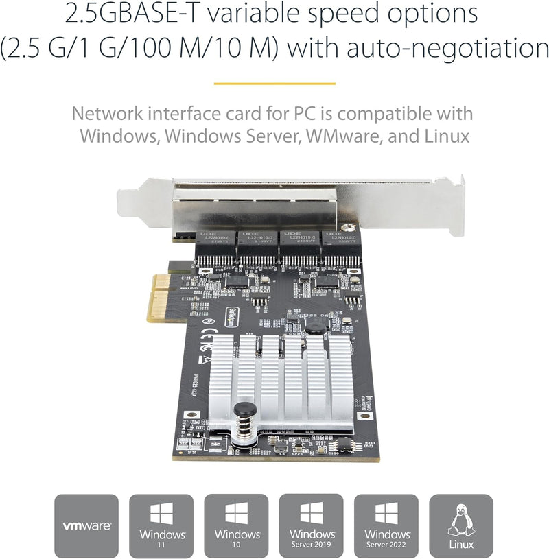 StarTech.com 4-Port 2.5 Gbit PCIe Netzwerkkarte, Intel I225-V, Dual-Port Computer LAN Karte, Multi-G