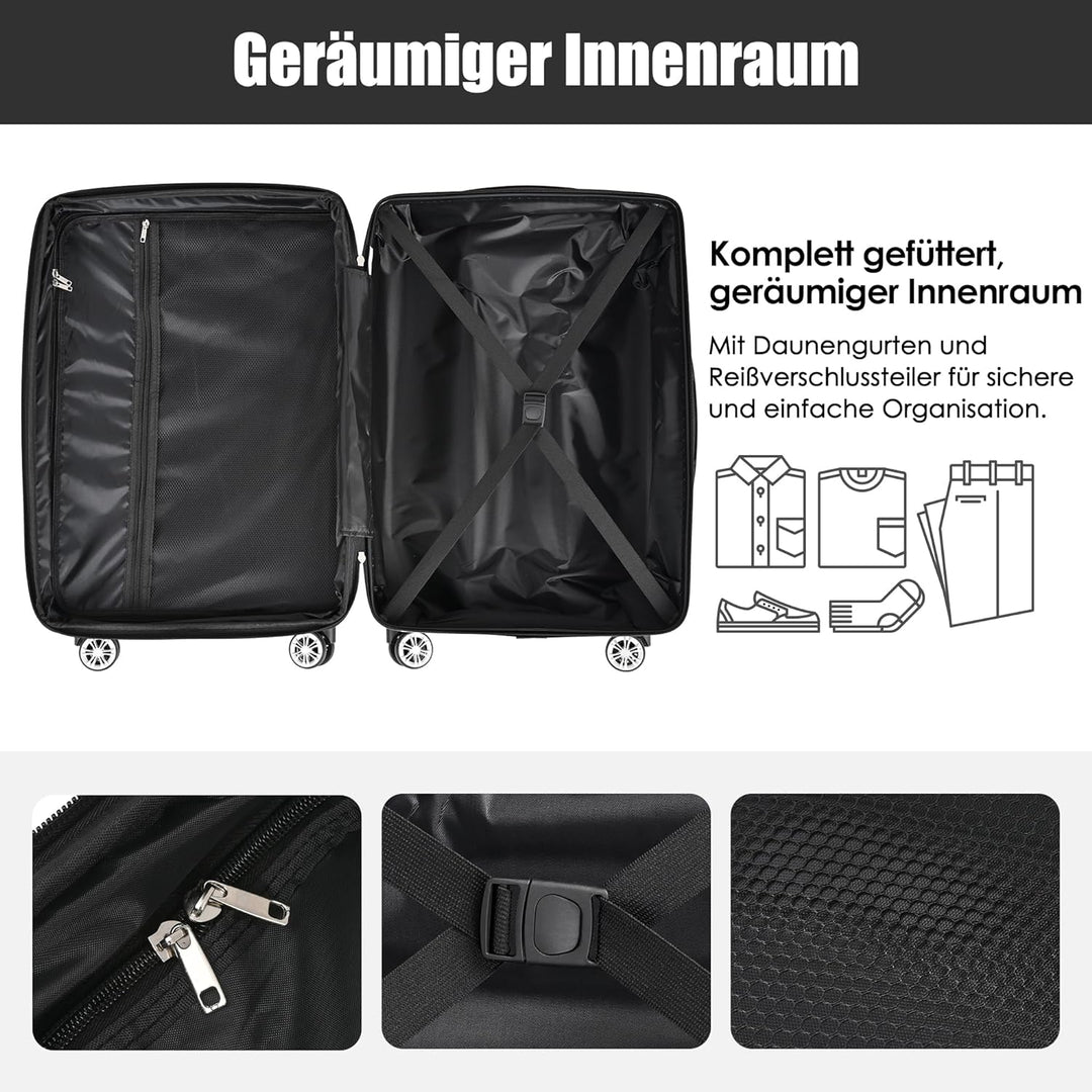Merax Koffer Set 3-teilig, Hartschalen-Koffer Trolley Rollkoffer Reisekoffer Handgepäck, TSA Zollsch