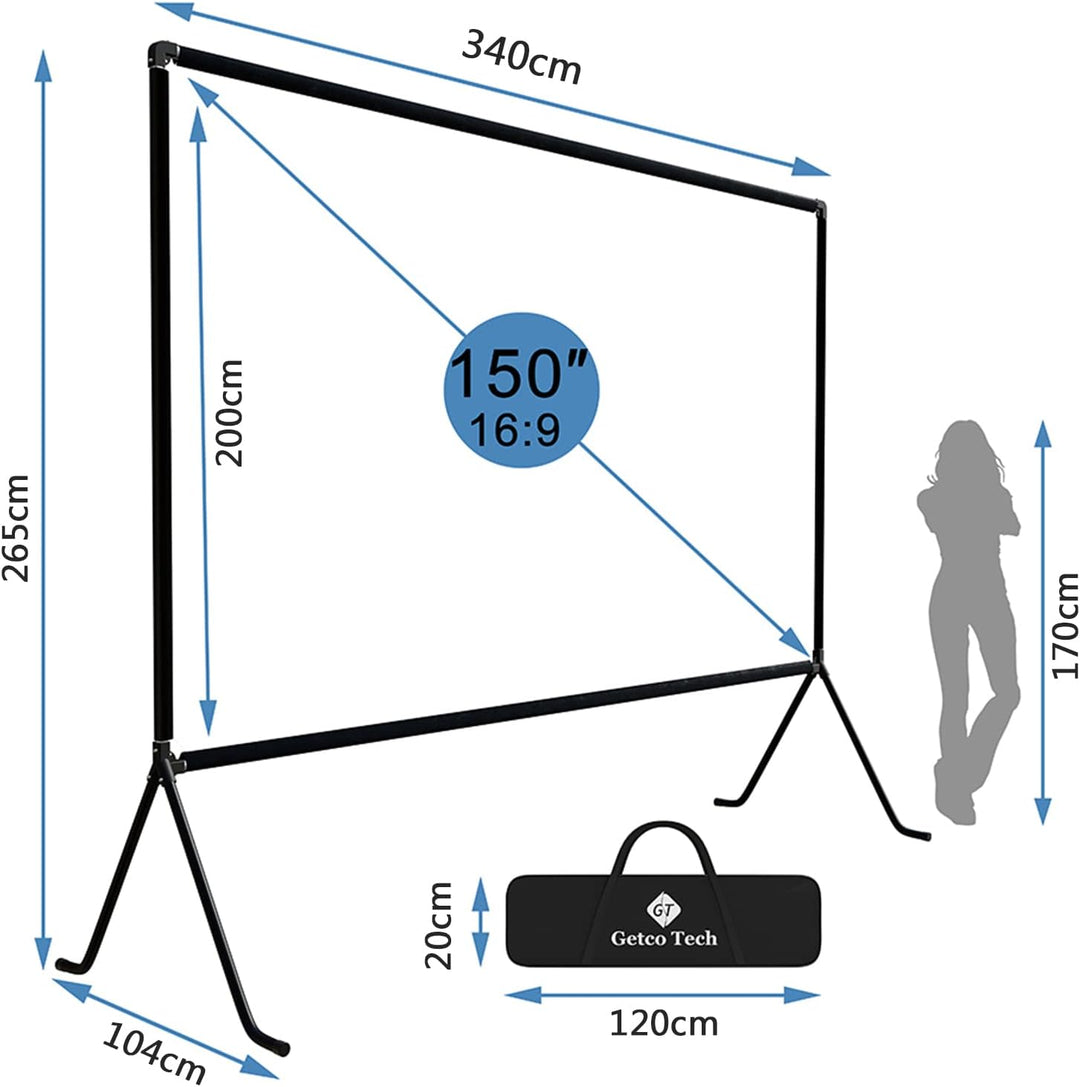 Beamer leinwand(150 "), Projektion Leinwand mit Ständer 16: 9 HD Faltbare Innen- / Aussenprojektion,
